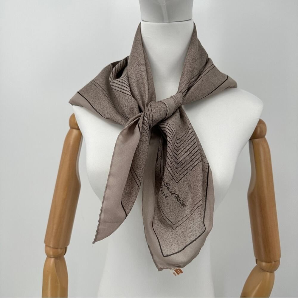 Yves Saint Helen Vintage Brown Satin Scarf